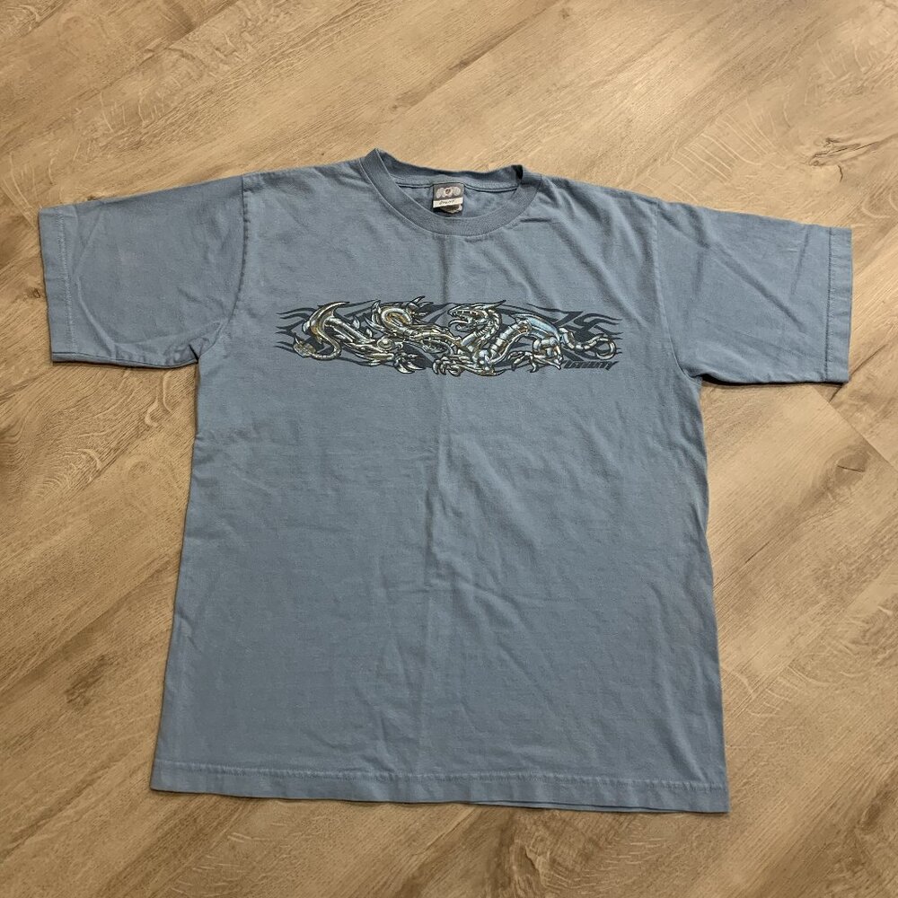 Vintage Y2K Utility Skateboarding Dragon Goth Grunge T-Shirt Youth XL Tribal Tee